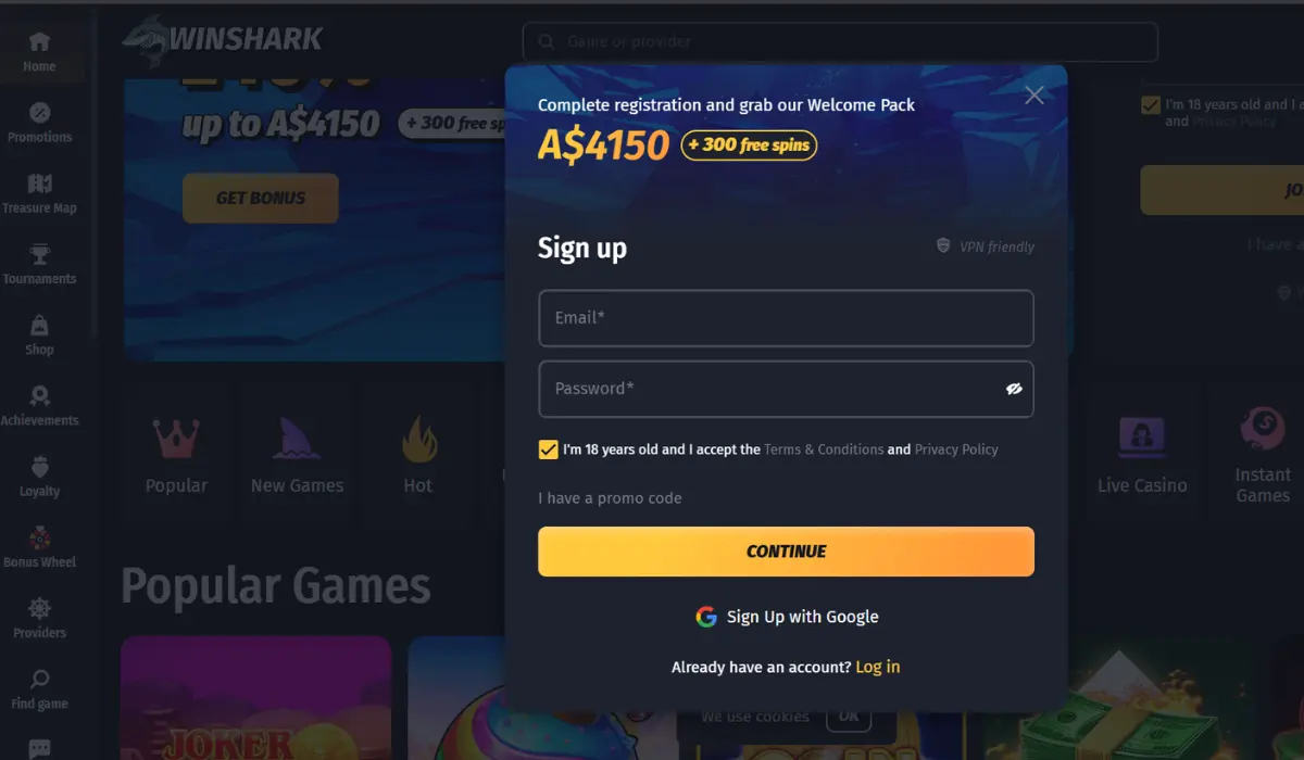 winshark bonus page